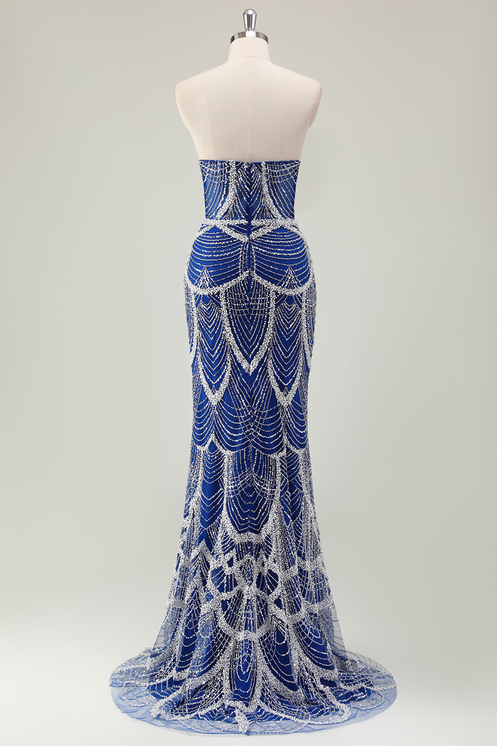 Glitter Mørkegrøn Havfrue Stropløs Pailletter Lang Korset Gallakjole med Perlebesat