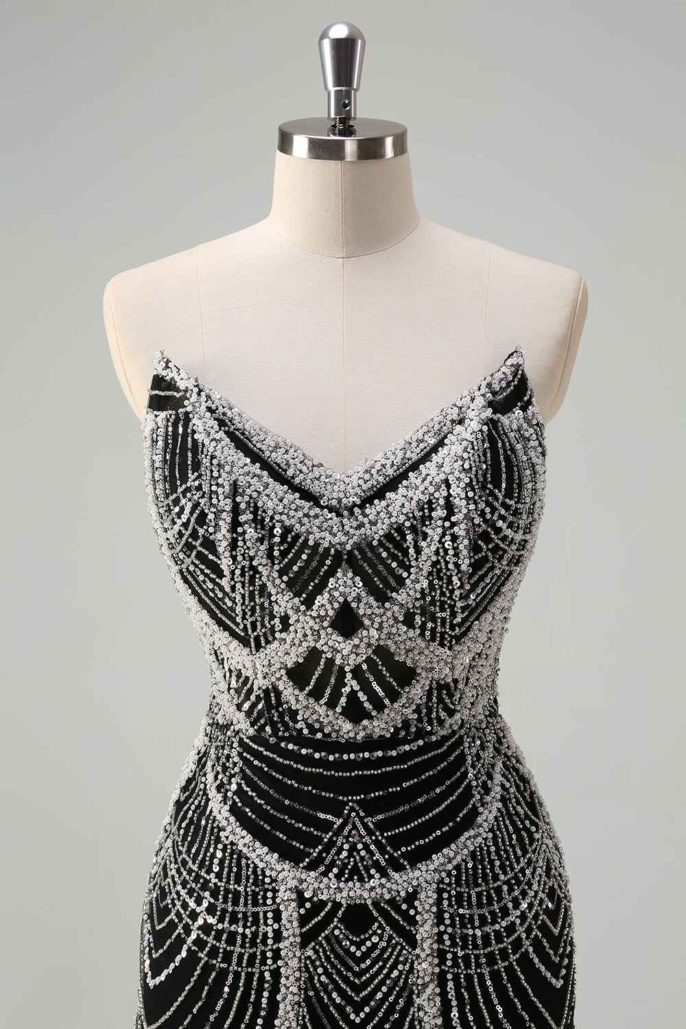 Glitter Mørkegrøn Havfrue Stropløs Pailletter Lang Korset Gallakjole med Perlebesat