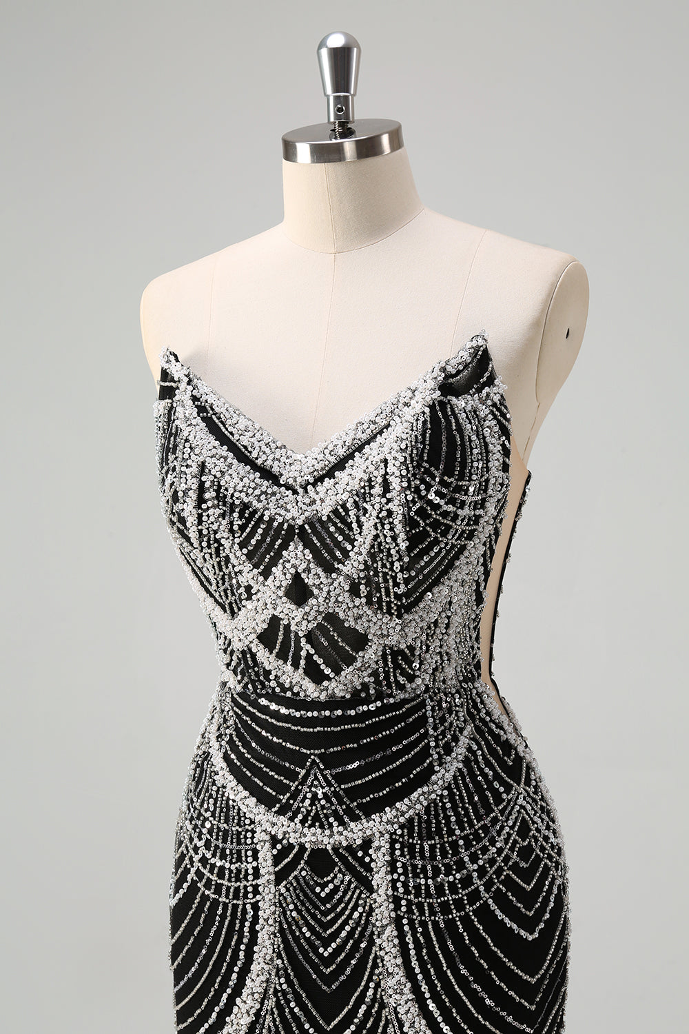 Glitter Mørkegrøn Havfrue Stropløs Pailletter Lang Korset Gallakjole med Perlebesat