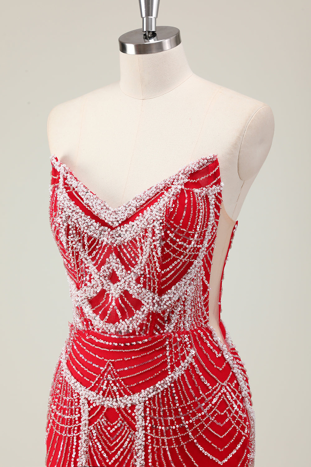 Glitter Mørkegrøn Havfrue Stropløs Pailletter Lang Korset Gallakjole med Perlebesat