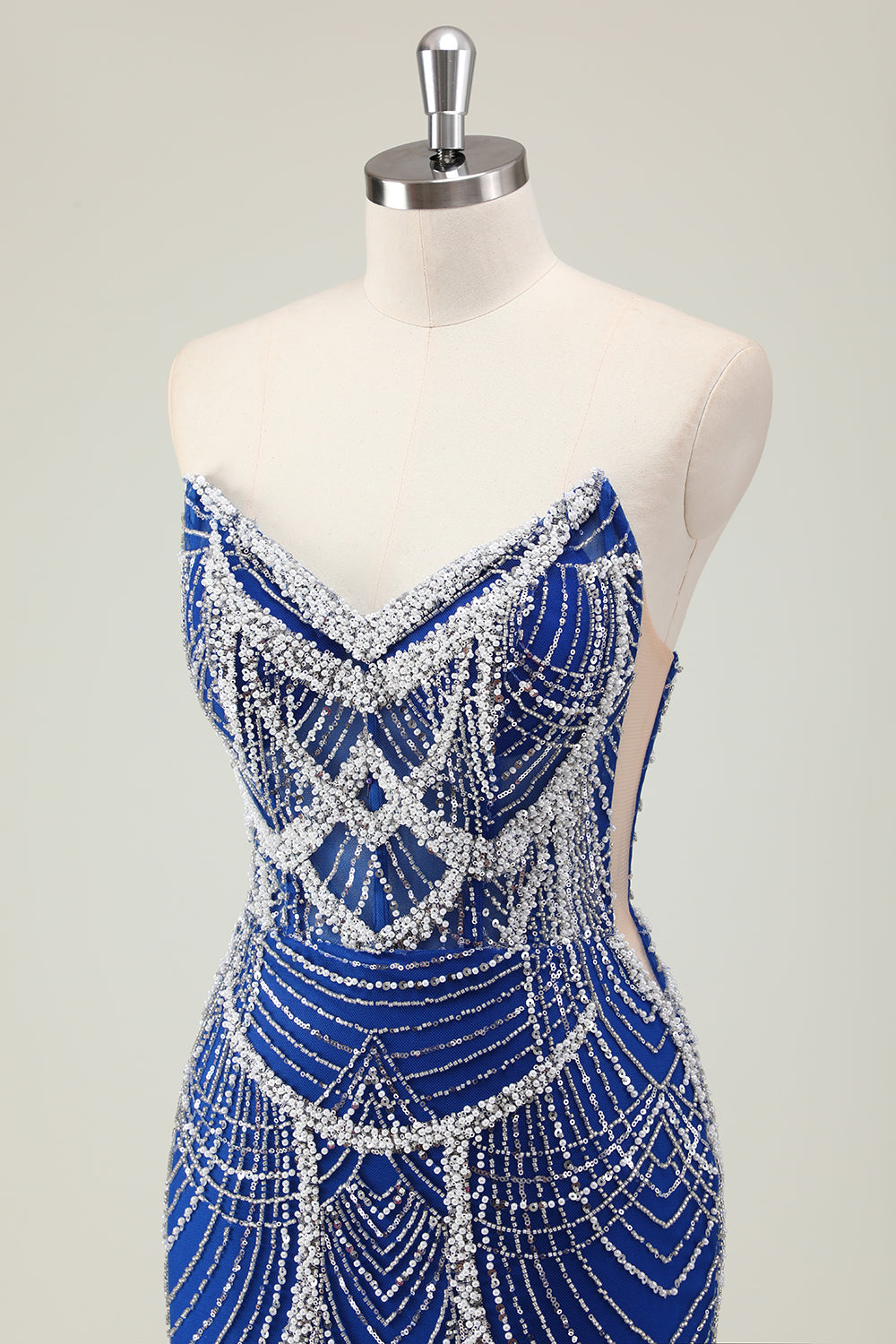 Glitter Mørkegrøn Havfrue Stropløs Pailletter Lang Korset Gallakjole med Perlebesat