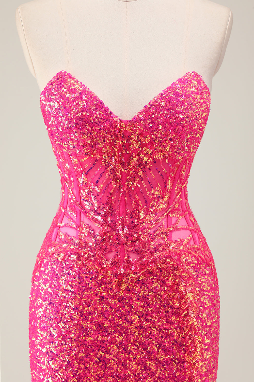 Glitrende Fuchsia Havfrue Stropløs Lang Gallakjole med Slids