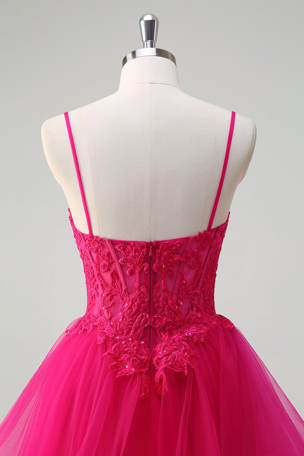 Hot Pink Appliques Korset Spaghetti Stropper A Line Spiral Flæser Gallakjole