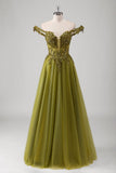 Oliven A Line Off The Shoulder Korset Lang Gallakjole