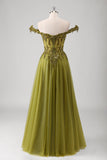 Oliven A Line Off The Shoulder Korset Lang Gallakjole