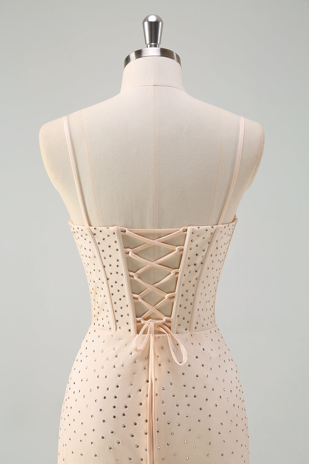 Glitter gul havfrue Spaghetti stropper Beaded lang korset Prom kjole med slids