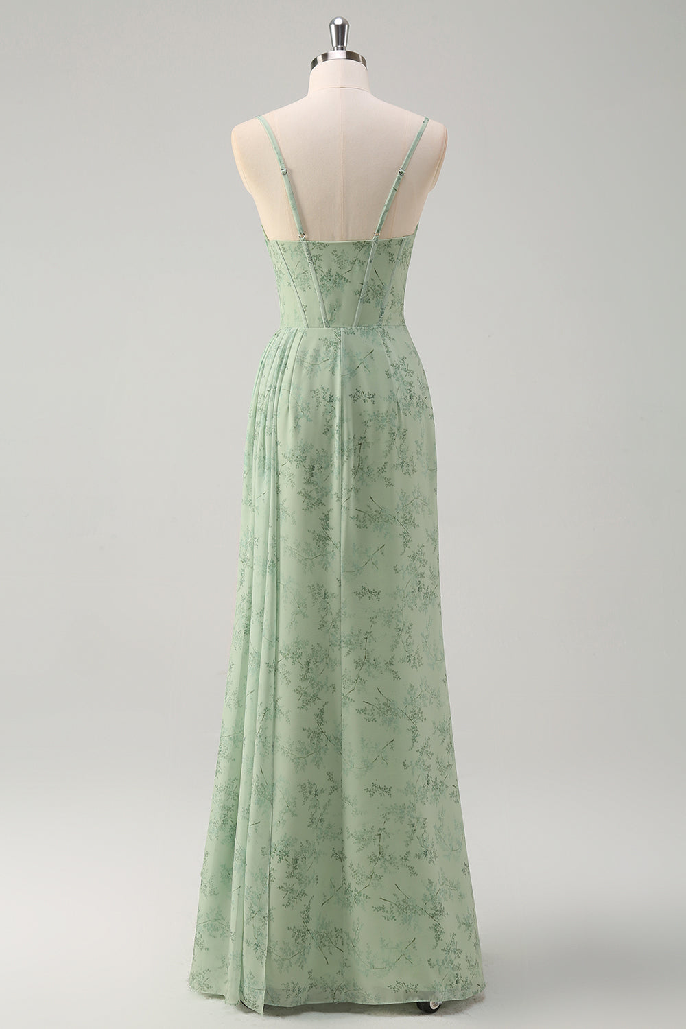 Støvet salvie havfrue blomsterkorset rynket lang gallakjole med slids