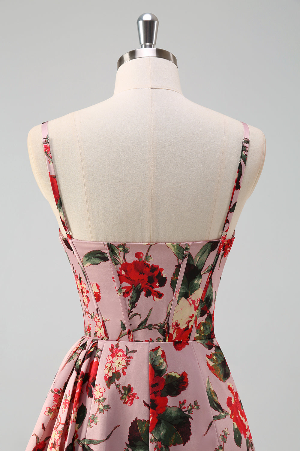 Pink rød blomst skede spaghetti stropper korset rynket lang balkjole med slids