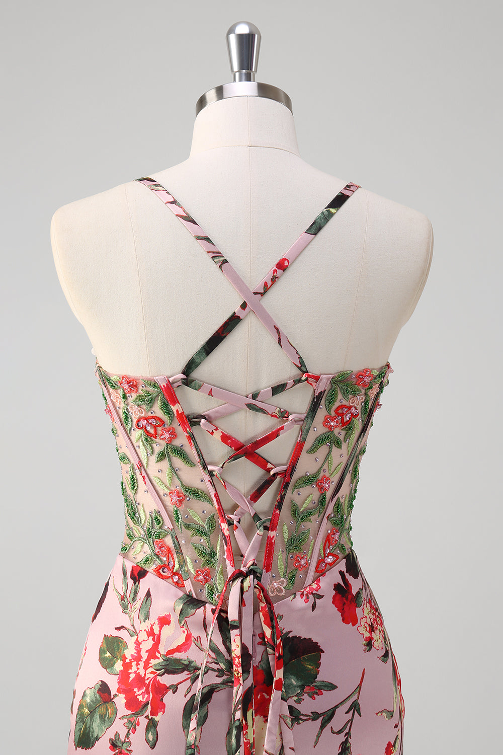Blush Havfrue Spaghetti Stropper Korset Blomster Gallakjole