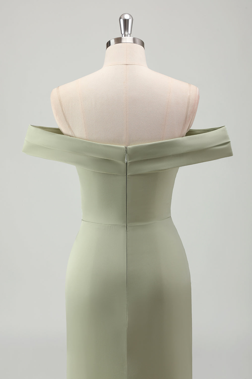 Sage havfrue fra skulderen rynket lang gallakjole med slids