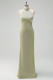 Elegant Salvie Halter Havfrue Satin Gulvlængde Brudepigekjole