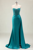 Grøn skede Sweetheart Korset Beaded Lang Prom Kjole med Applikeret Blonder