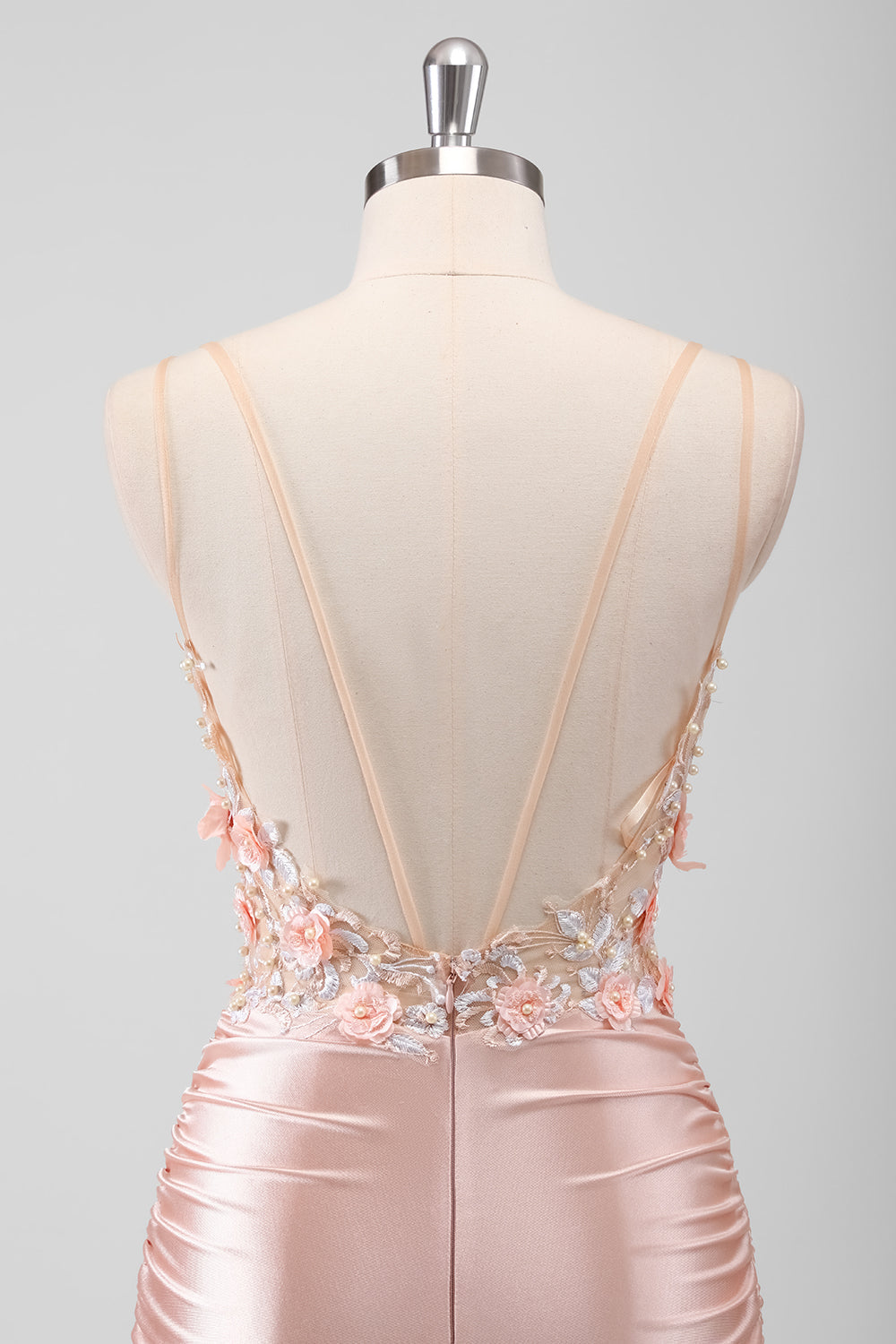 Havfrue Fersken Blomsterkorset Lang Gallakjole med Slids