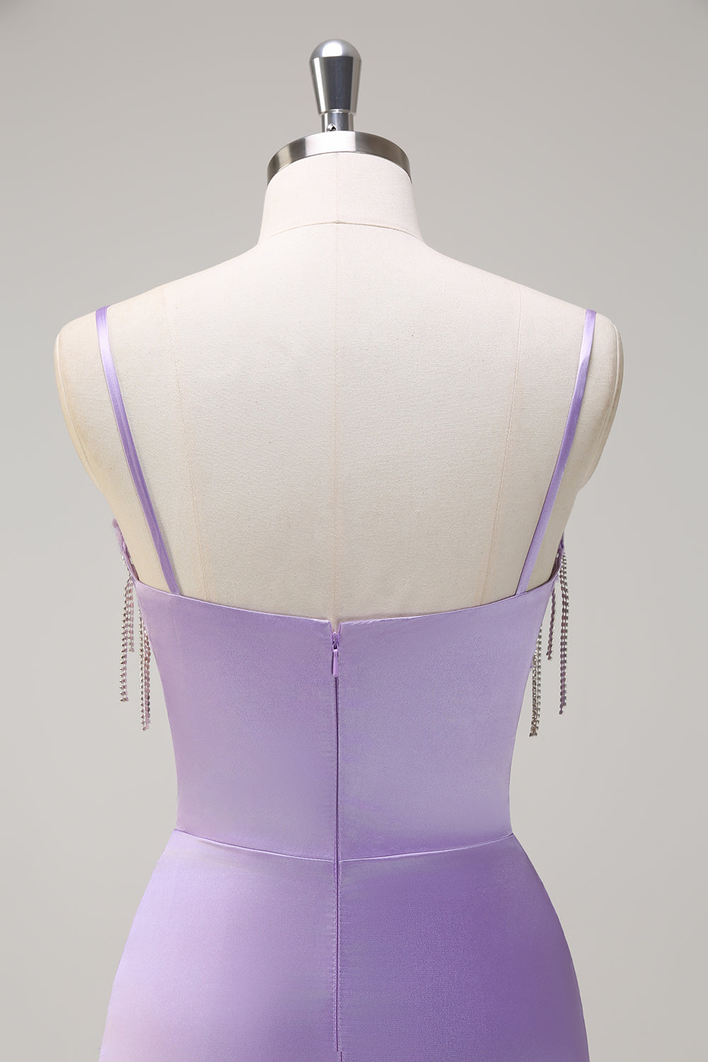 Lilla havfrue Spaghetti stropper Ruched Korset Lang Gallakjole Med Perlebesler.