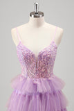 Glitrende A Line Lagdelt Lilac Pailletter Gallakjole med slids