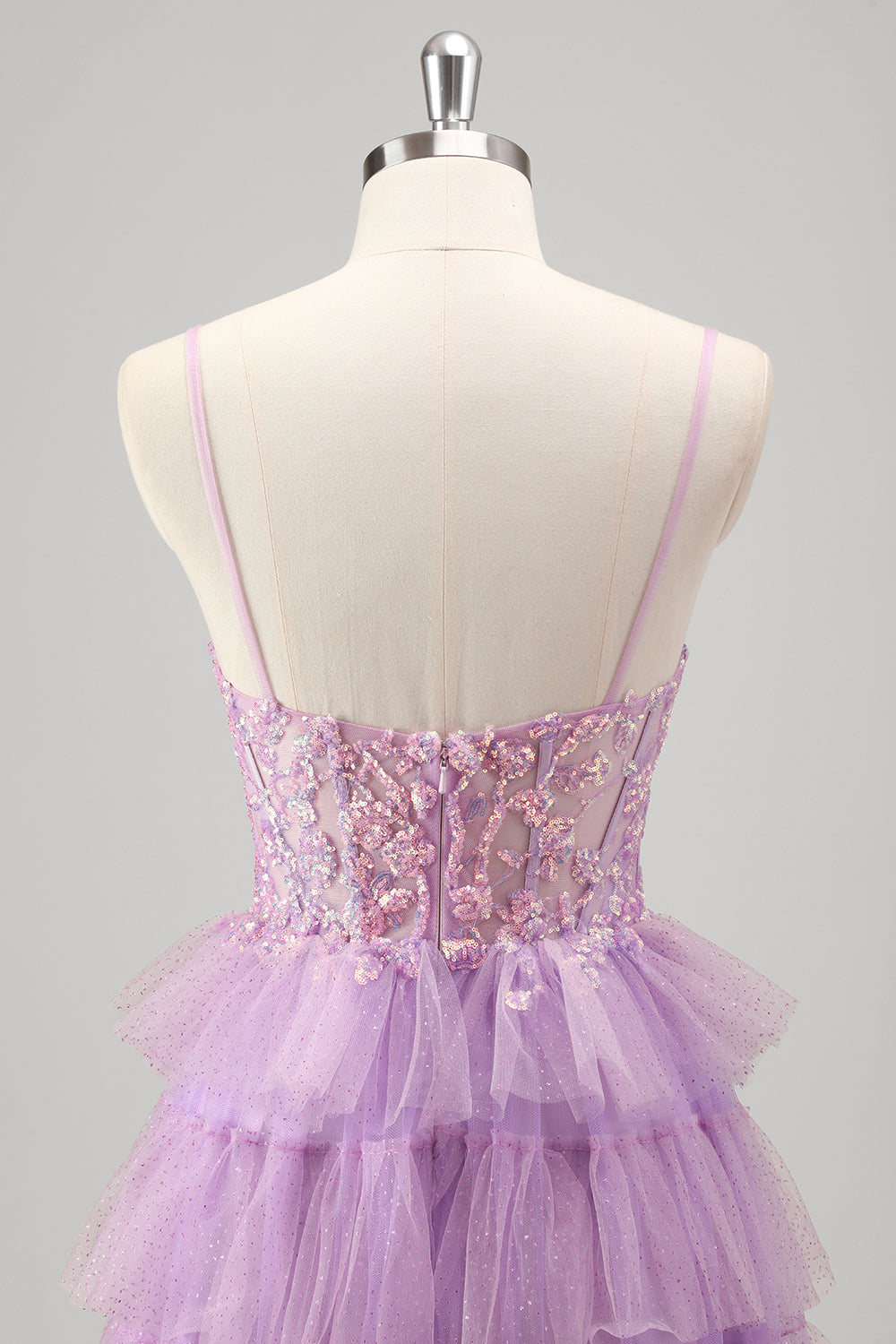 Glitrende A Line Lagdelt Lilac Pailletter Gallakjole med slids