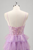 Glitrende A Line Lagdelt Lilac Pailletter Gallakjole med slids