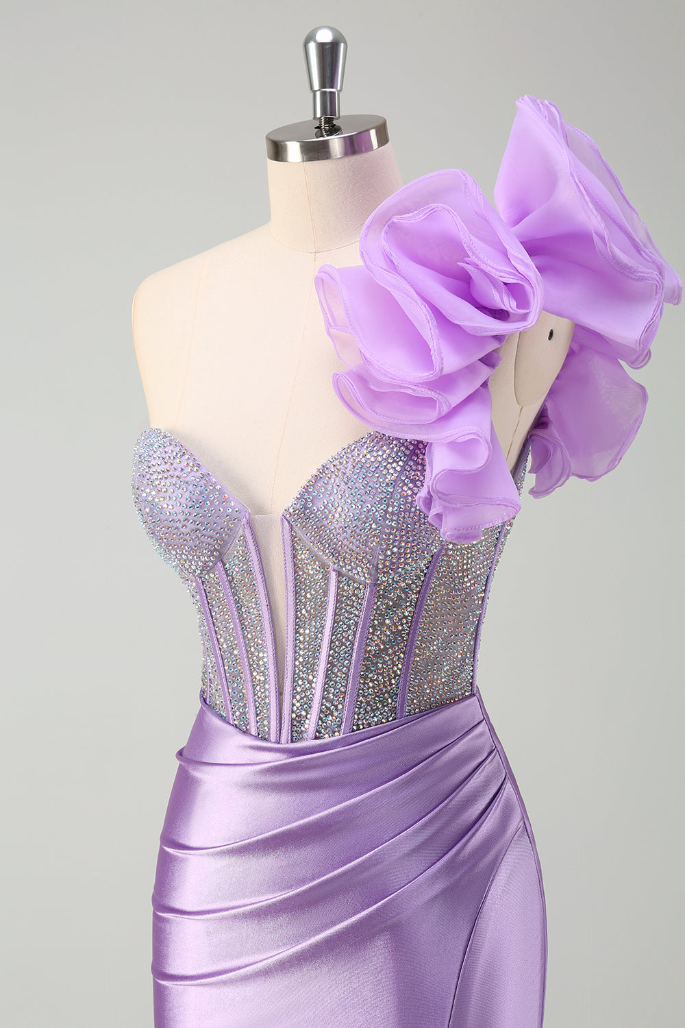 Glitrende Fuchsia havfrue en skulder aftagelige flæser lang gallakjole med slids