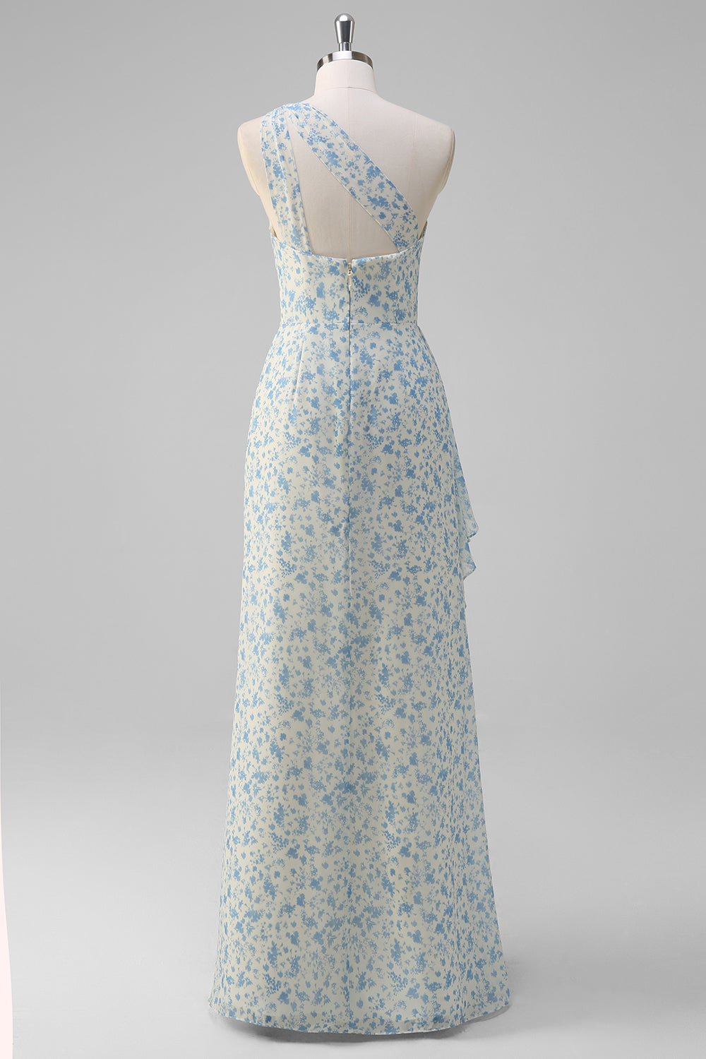 Hvid Blå Blomst En Skulder Brudepige Kjole med Slids