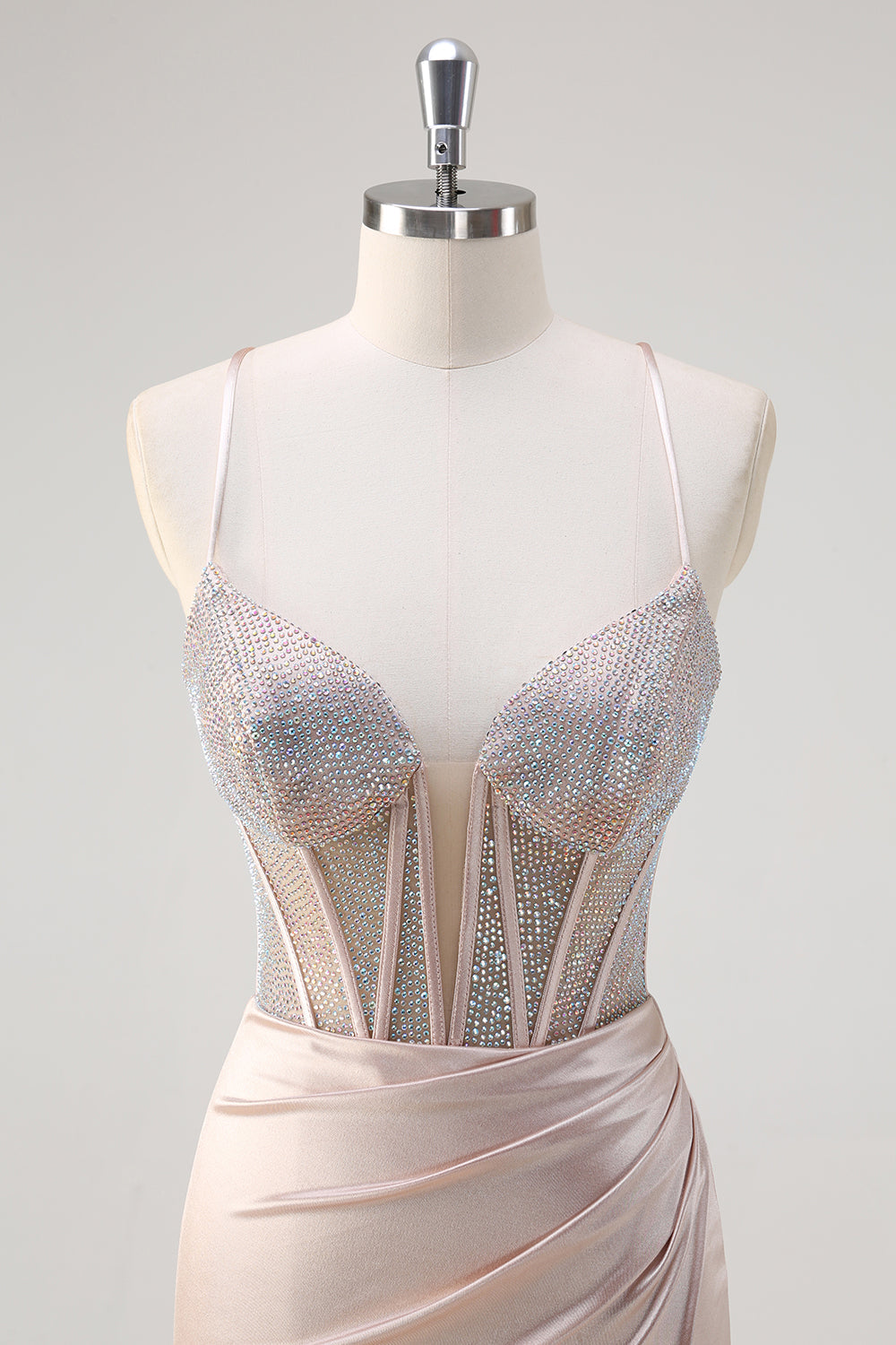 Blush Spaghetti Stropper Havfrue Korset Beaded Lang Gallakjole