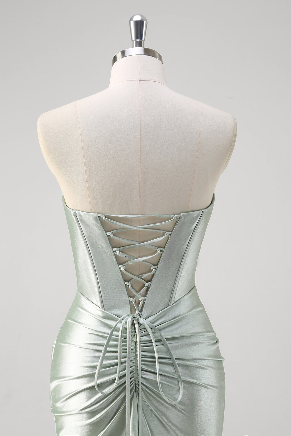 Matcha Havfrue Sweetheart Satin Ruched Lang Korset Gallakjole med Slids