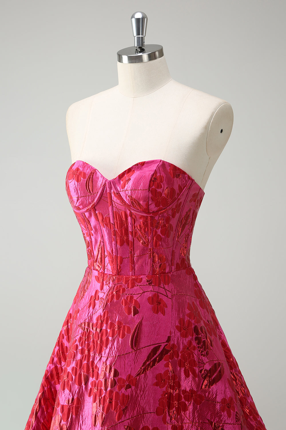 Fuchsia Floral Jacquard Sweetheart Prinsesse Lang Korset Gallakjole med Slids