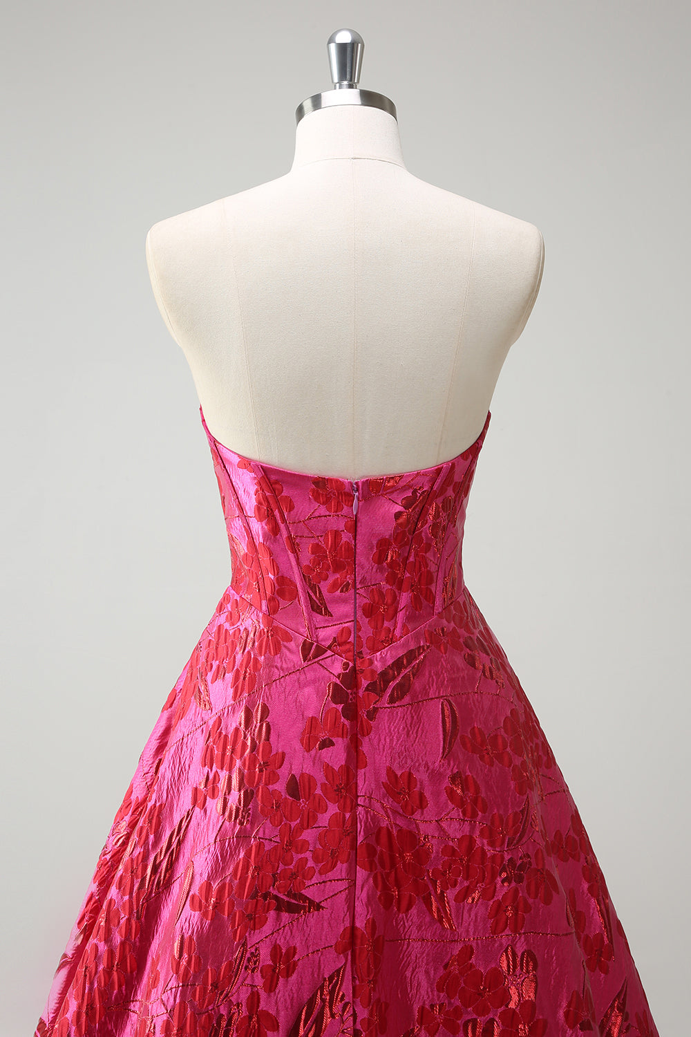 Fuchsia Floral Jacquard Sweetheart Prinsesse Lang Korset Gallakjole med Slids