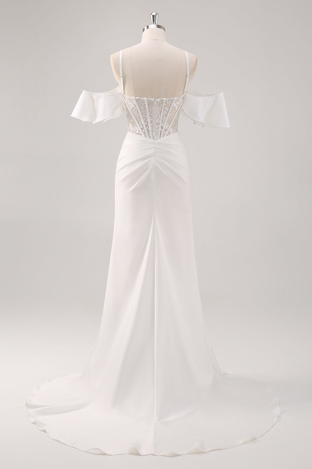 Hvid havfrue kold skulder korset applikeret lang gallakjole med slids