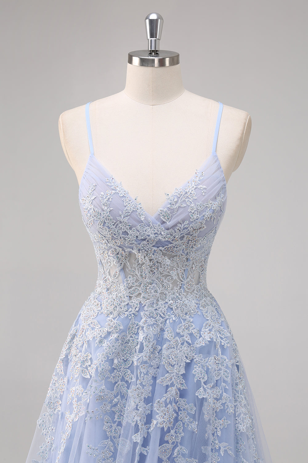 Lavendel A Line Spaghetti stropper Tyl Beaded Lang Gallakjole med slids