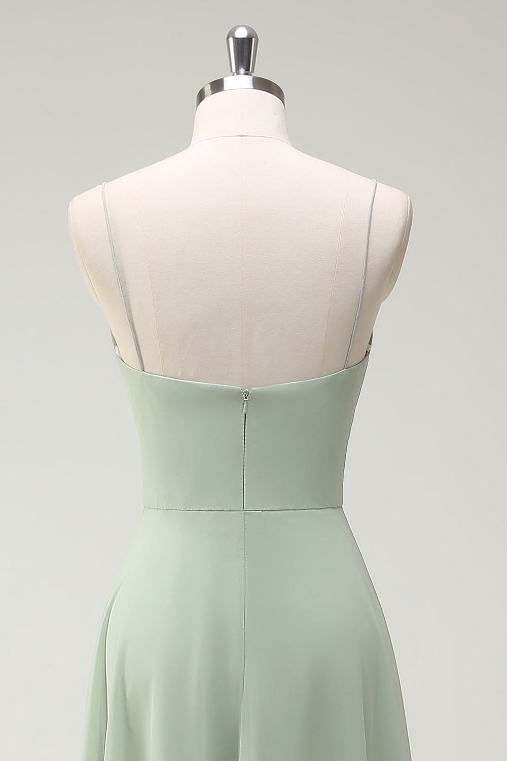 Dusty Sage A Line Chiffon Spaghetti Stropper Lang Brudepige Kjole