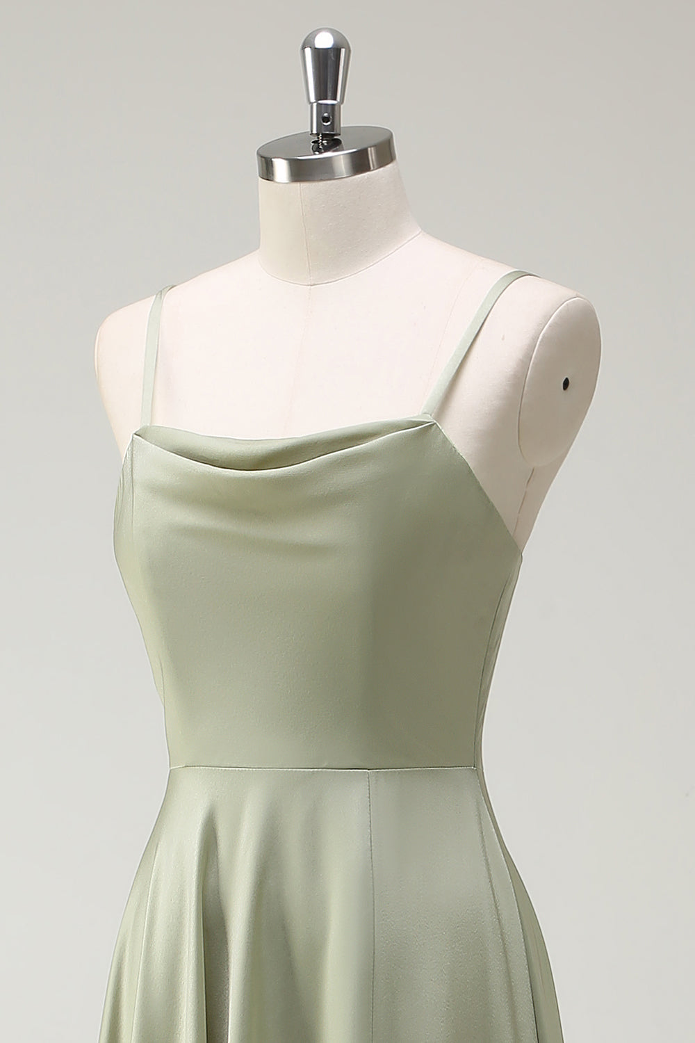 Dusty Sage A Line Satin Spaghetti stropper Lang brudepige kjole