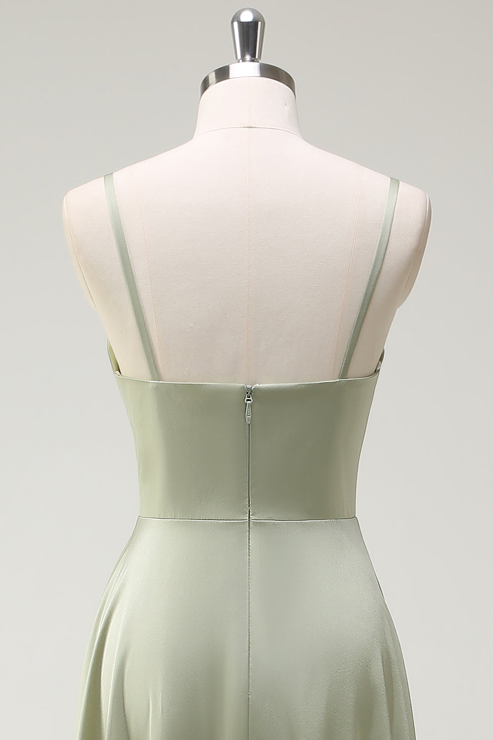 Dusty Sage A Line Satin Spaghetti stropper Lang brudepige kjole