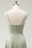 Dusty Sage A Line Satin Spaghetti stropper Lang brudepige kjole
