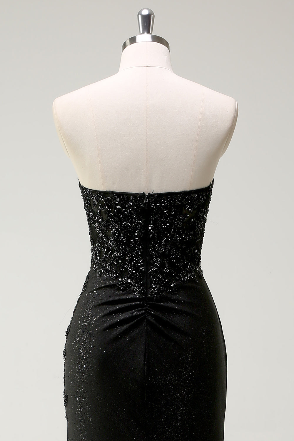 Glitrende Sweetheart Sort Lang Paillet Gallakjole Med Slids