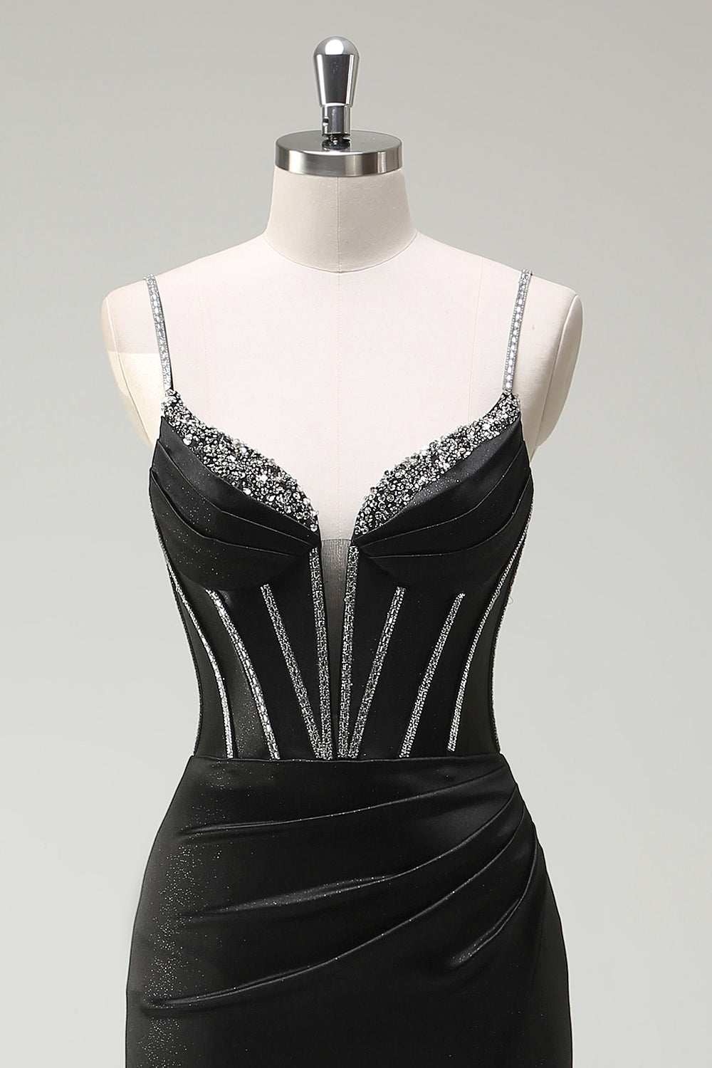 Sort havfrue Spaghetti stropper Korset Lang Gallakjole Med Slids