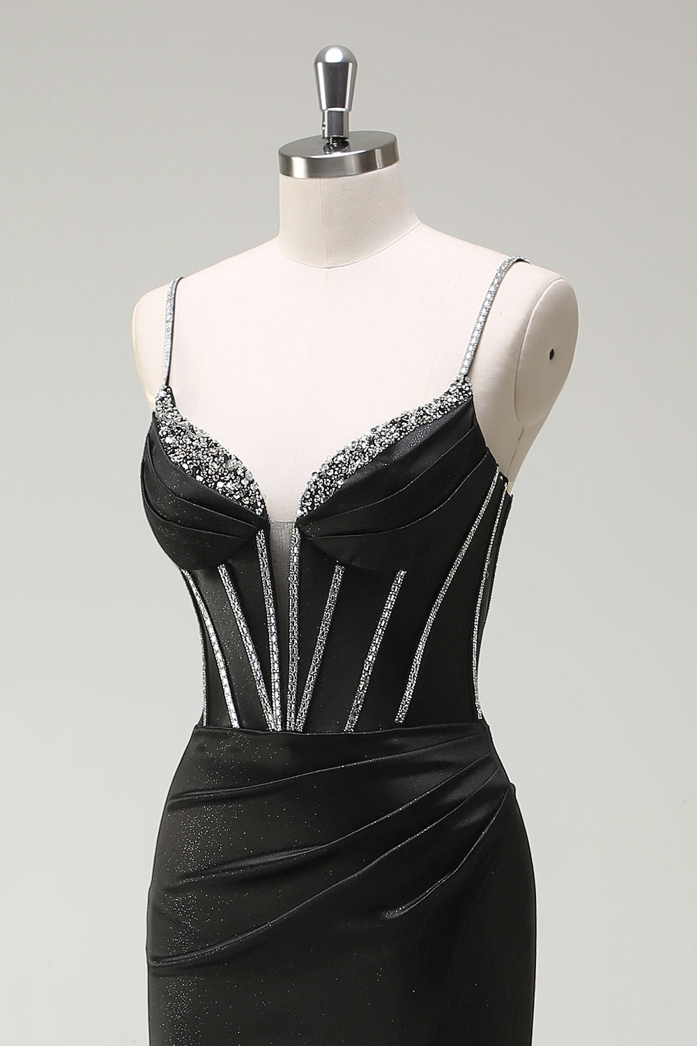 Sort havfrue Spaghetti stropper Korset Lang Gallakjole Med Slids