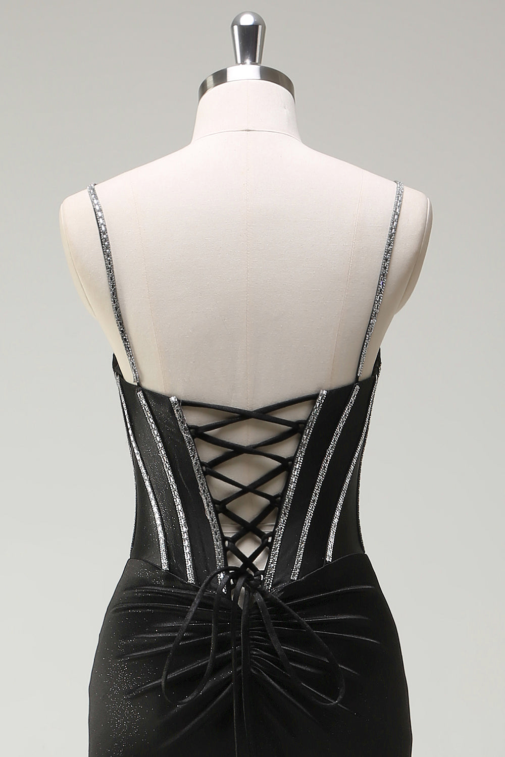 Sort havfrue Spaghetti stropper Korset Lang Gallakjole Med Slids