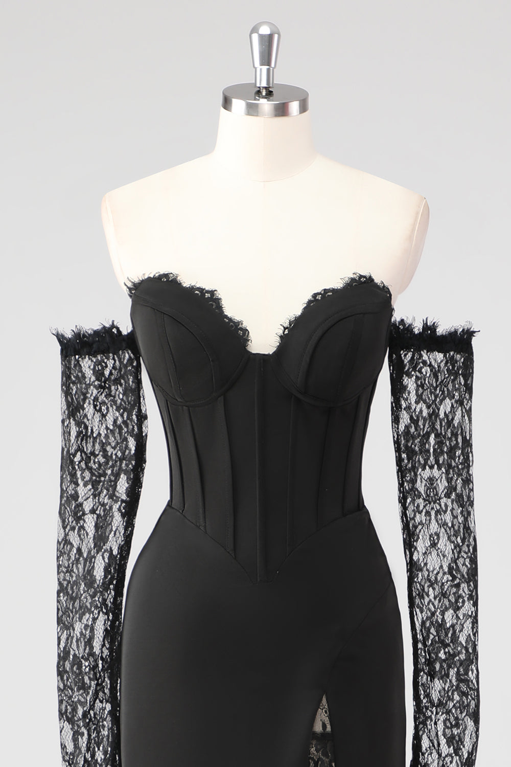 Sort kappe korset kold skulder blonder formel kjole med lange ærmer