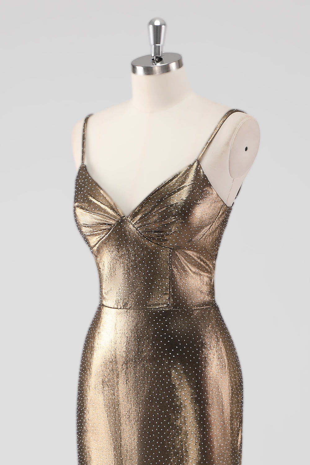 Gylden Havfrue Spaghetti Stropper Beaded Lang Formel Kjole