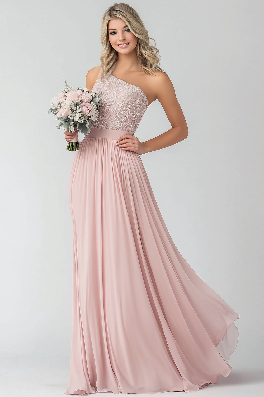 Blush A Line One Shoulder Blonder Chiffon Brudepigekjole
