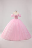 Prinsesse Pink Balkjole Off the Shoulder Beading Tyl Quinceanera Kjole