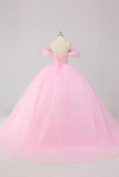 Prinsesse Pink Balkjole Off the Shoulder Beading Tyl Quinceanera Kjole