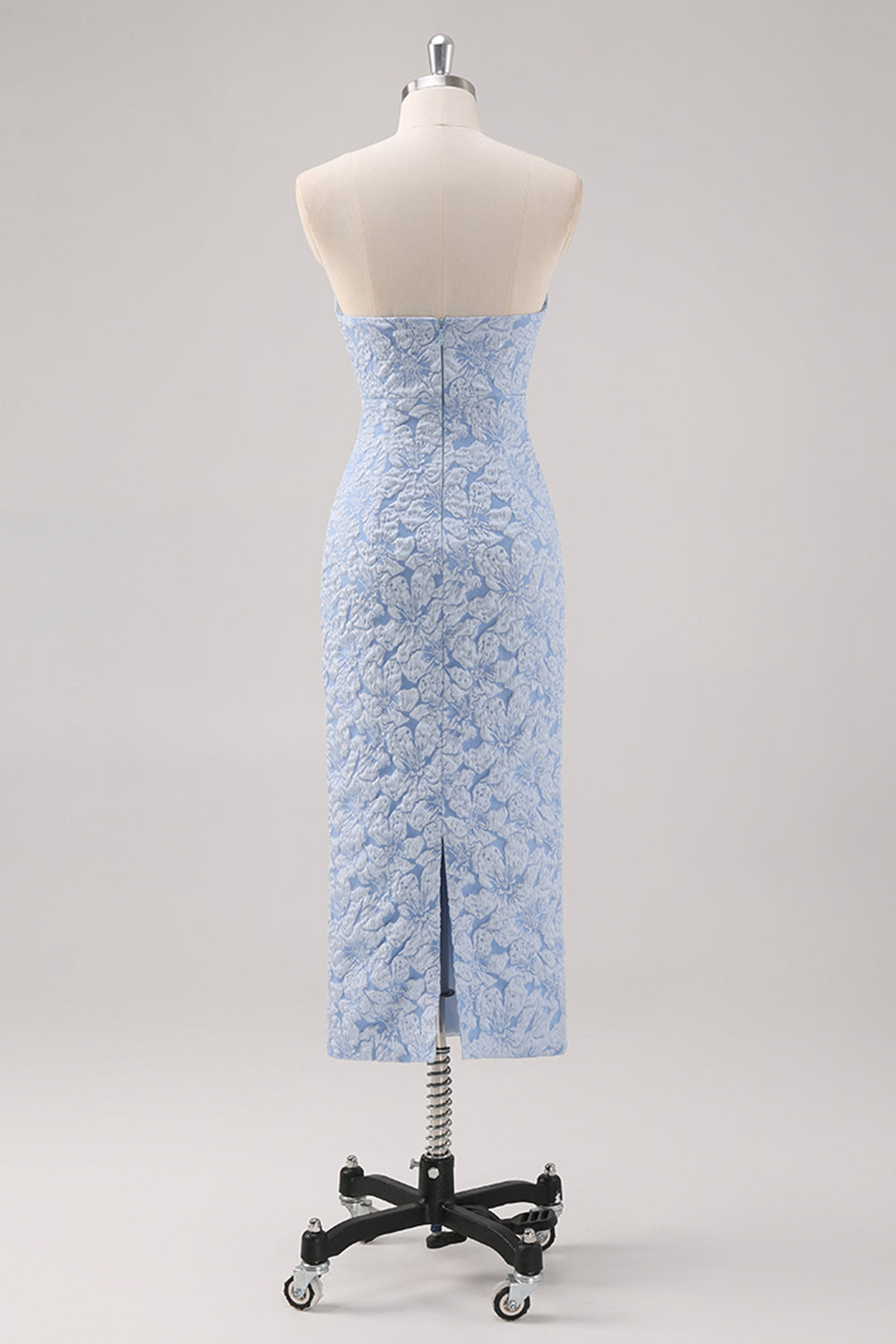 Blå blomster te-længde formel kjole med pufærmer