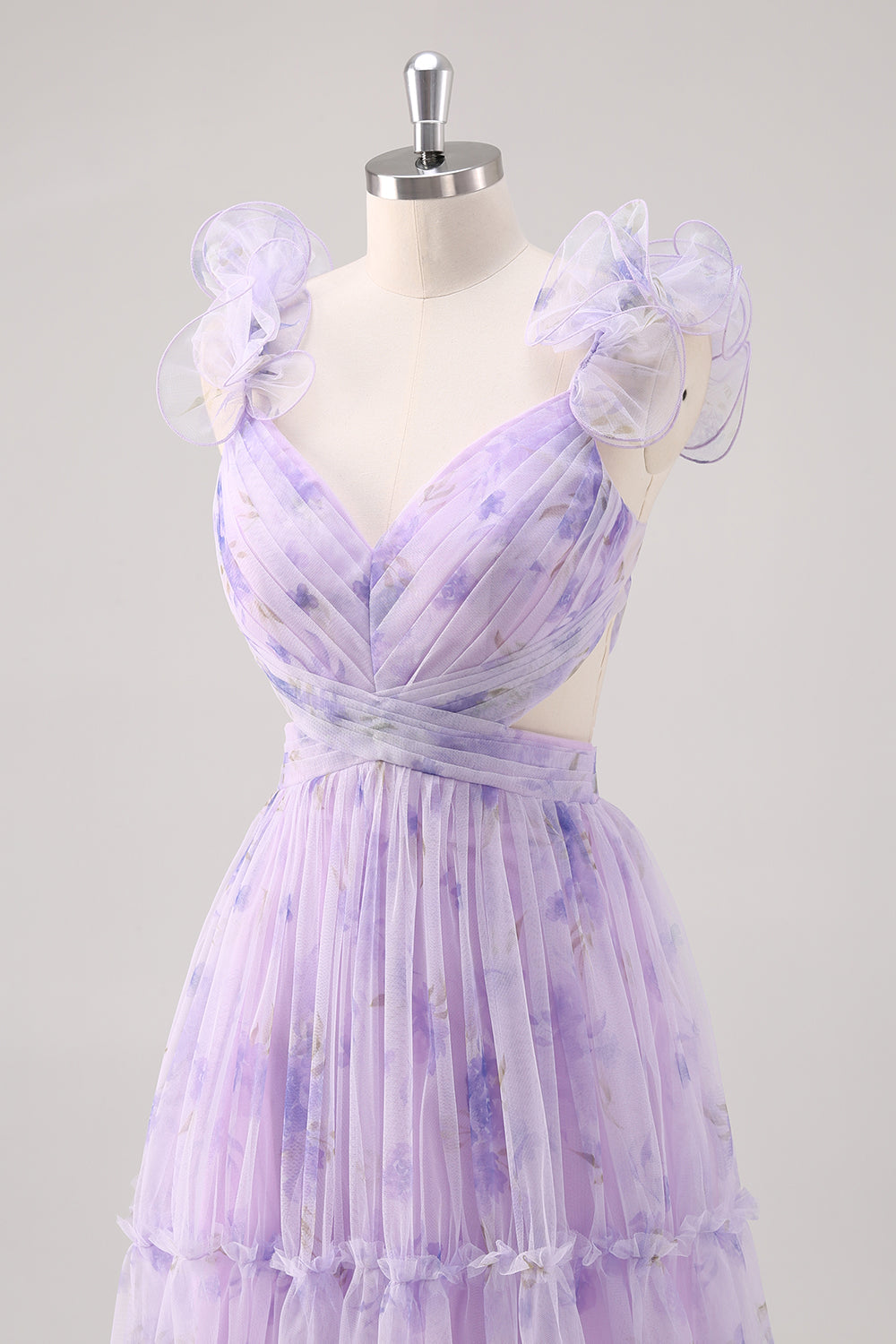 Lavendel Blomst En linje Udskåret Plisseret Lang Brudepigekjole