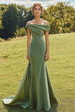Salvie Slim Off The Shoulder Draperet Hals Lang Fishtail Formel Kjole med bred Hem