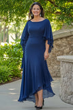 Navy Havfrue Flæse Flydende 3/4 ærmer Chiffon Lang Mor Kjole
