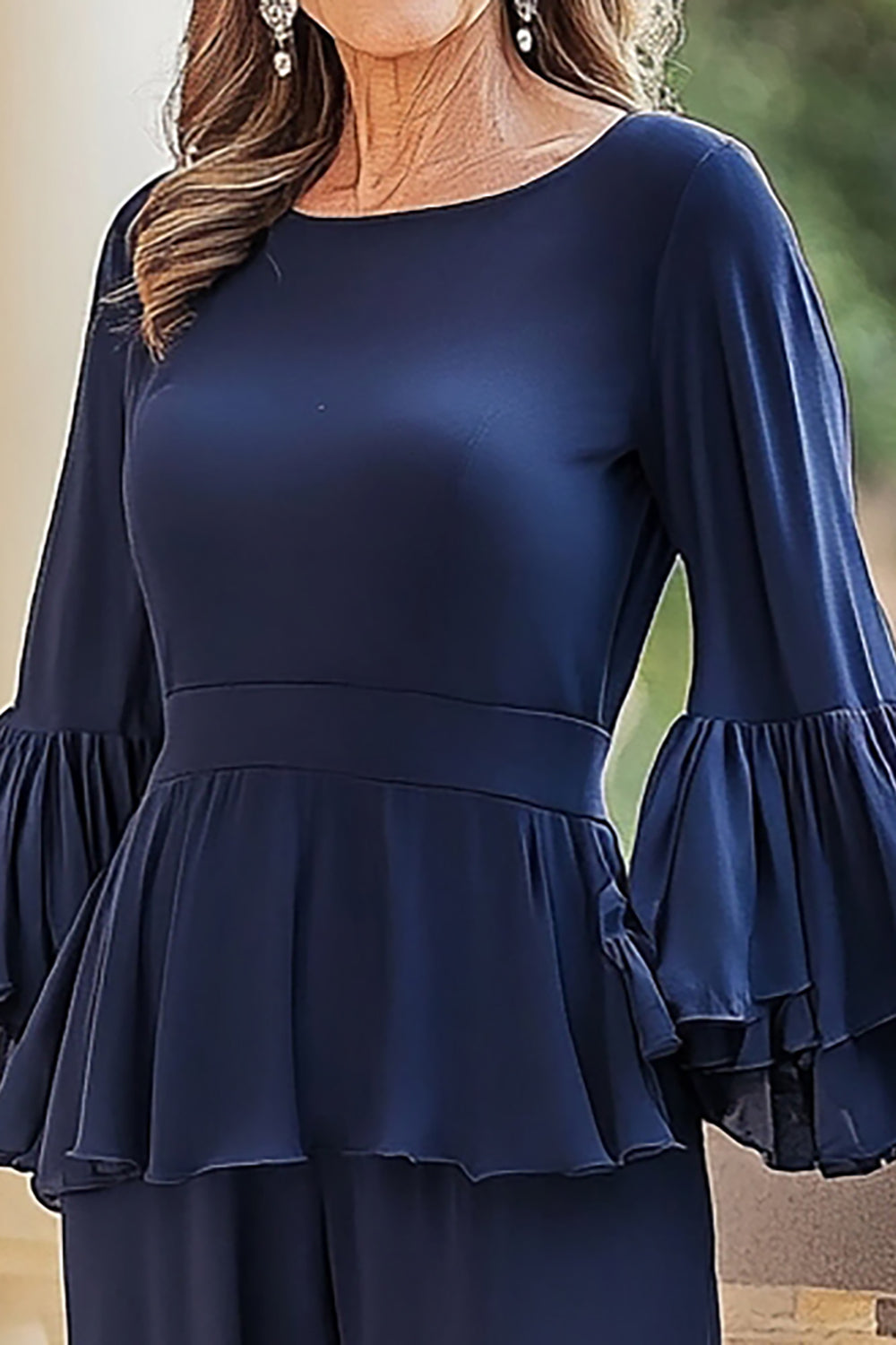 Navy Chiffon lange ærmer Baby Baby Buks Jakkesæt med Flæser