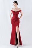 Bordeaux havfrue Off The Shoulder Lang Gallakjole med Slids