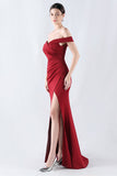 Bordeaux havfrue Off The Shoulder Lang Gallakjole med Slids