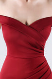 Bordeaux havfrue Off The Shoulder Lang Gallakjole med Slids